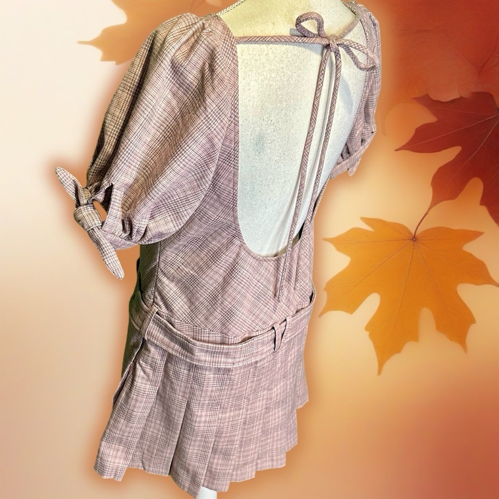 NWOT Free People ‘Sevi’ Plaid Belted Mini Dress in “Gray & Pink Combo” Sz Small - Picture 10 of 16